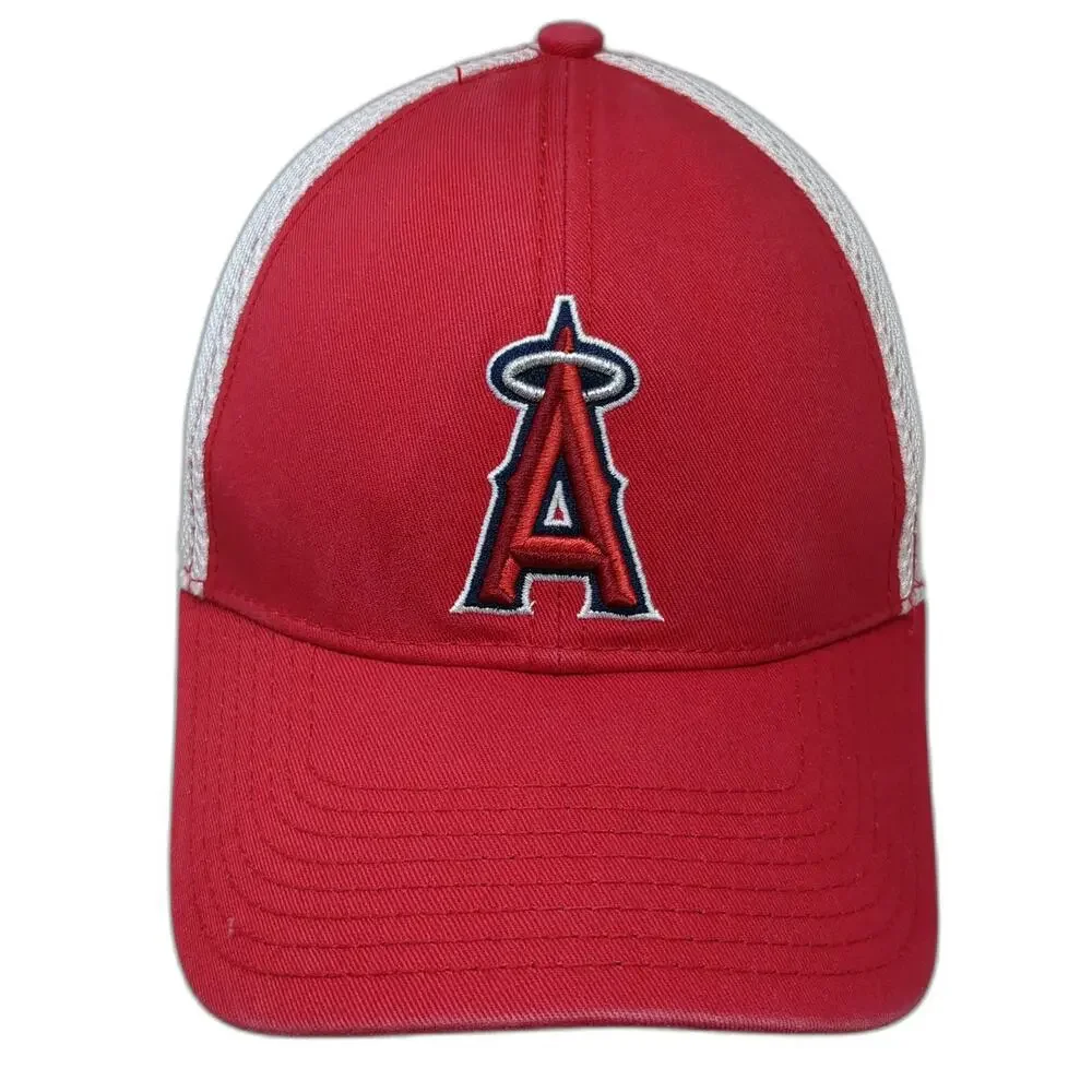 Los Angeles Angels MLB New Era Baseball Cap Red M Mesh Back A-Flex Stretch Hat